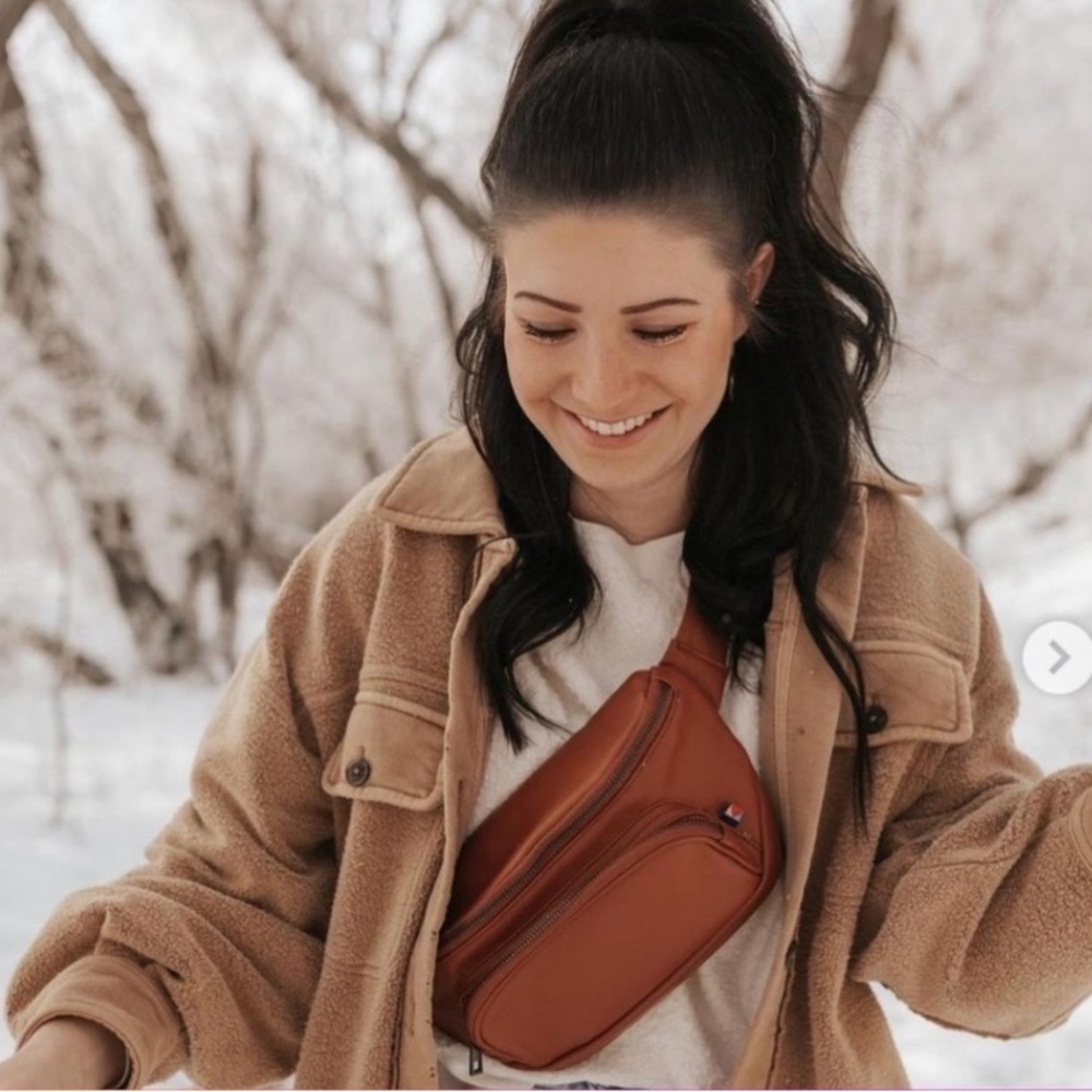 Kibou vegan leather tan Fanny pack belt bag baby bag